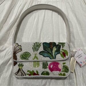 Beaded Garden Vegetable Radish White & Green Handbag